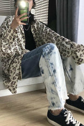 Pantalones vaqueros elegantes de cintura alta con efecto tie-dye blanco